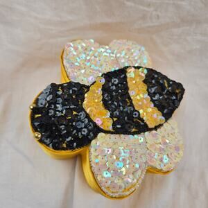 GAC Home Accents Sequin and Satin Bee Hinged Trinket Box 1998